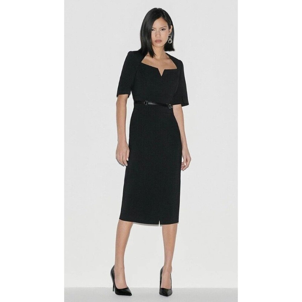 KAREN MILLEN Italian Stretch Pencil Dress Sz 8 Black